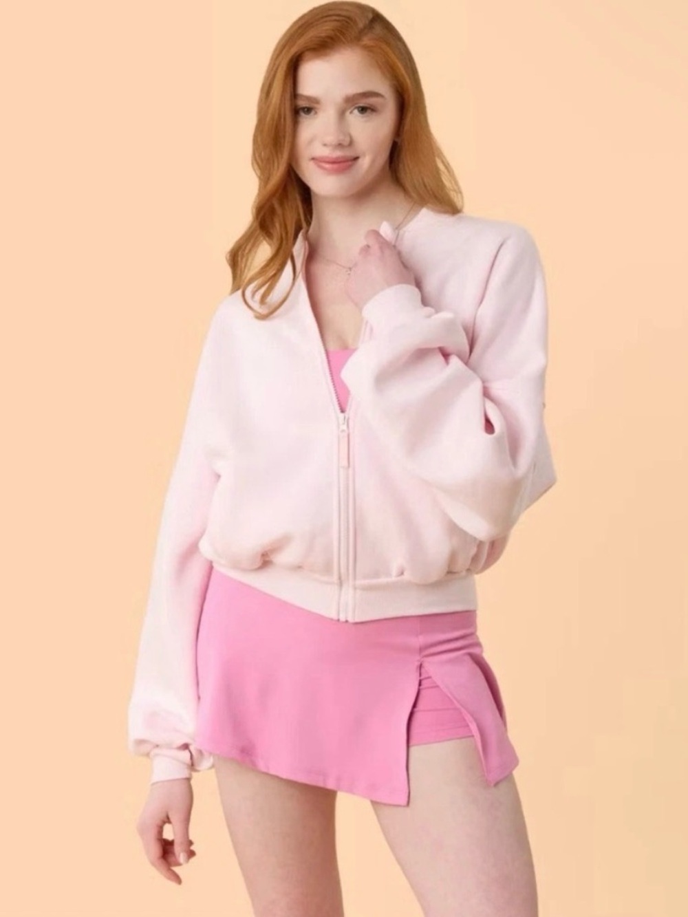 Blogilates Women's Marshmallow Bomber Jacket Light Pink Size 2X